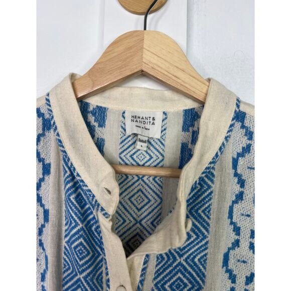 NEW Hemant & Nandita Long Sleeve Tie Waist Pehr Mini Dress Cotton Size: Large - Picture 5 of 12